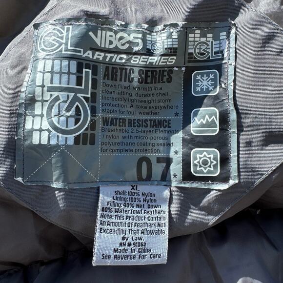 GL Artic Series Down Filled Vibes Jacket Hooded Zip Up Winter Warm Grey‎ Mens XL - Picture 8 of 9